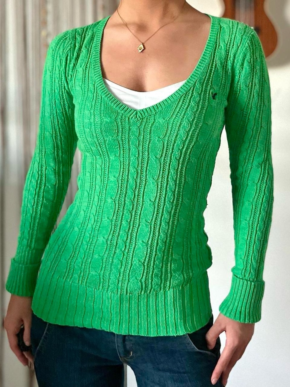 vintage american eagle outfitters green cable knit sweater